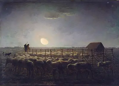 The Sheepfold, Moonlight Jean-Francois Millet